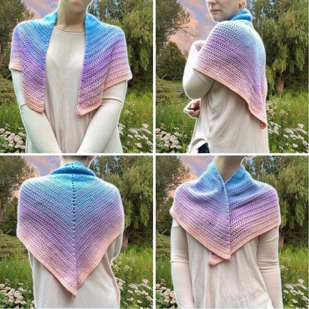 Hand Knitted Ice Cream Pastel Ombre Triangle Shawl